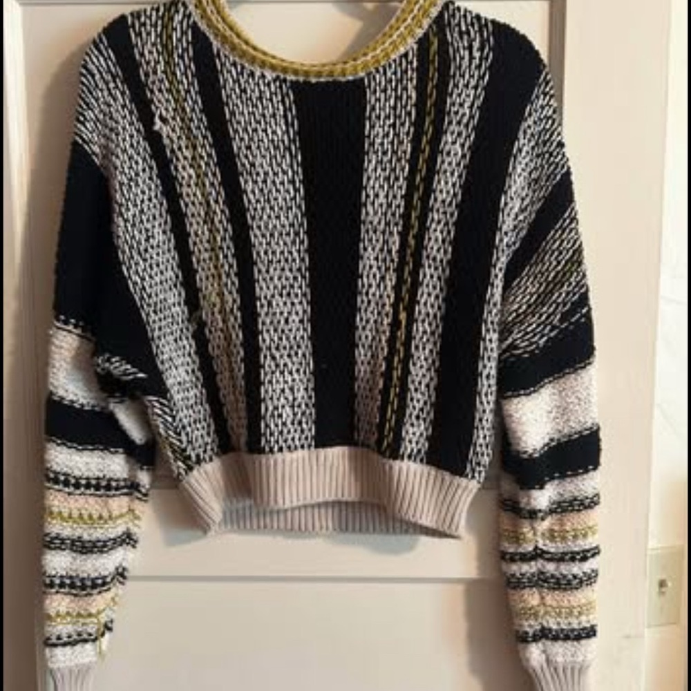 Free People Black and White Crew Neck Sweater